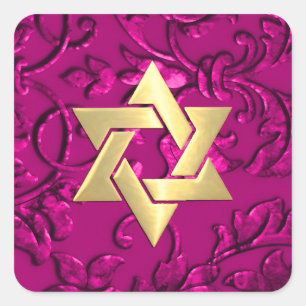 Bat Mitzvah Magenta Pink Damask Square Sticker