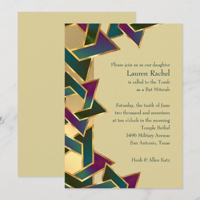 Bat Mitzvah Metallic Look Star of David Invitation (Front/Back)