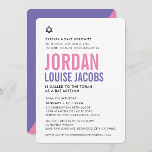 BAT MITZVAH modern basic bold colourful pink purpl Invitation