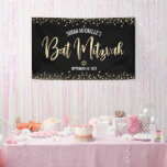 Bat Mitzvah Modern Black Gold Foil Glitter Script Banner<br><div class="desc">Be proud, rejoice and showcase this milestone of your favourite Bat Mitzvah! Hang up this stunning, modern, stylish, personalised banner to add to her special day. Sparkly, gold faux foil calligraphy script and confetti glitter dots overlay a sophisticated, dramatic black background. Personalise the custom text with your Bat Mitzvah’s name...</div>