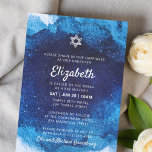 Bat Mitzvah Modern Blue Watercolor Invitation<br><div class="desc">Composed of playful script and serif typography; All against a backdrop of blue watercolor background. 

This is designed by Select Party Supplies,  exclusive for Zazzle.

Available here:
http://www.zazzle.com/selectpartysupplies</div>