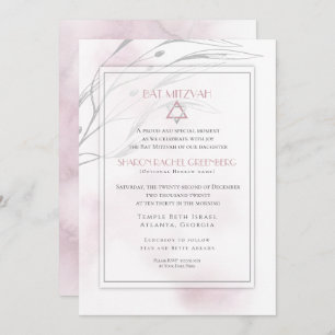 Bat Mitzvah Modern Blush Pink Watercolor Splash Invitation