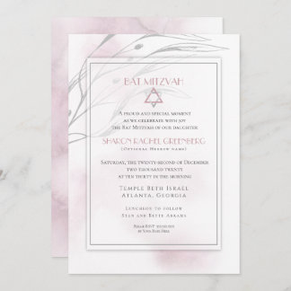 Bat Mitzvah Modern Blush Pink Watercolor Splash Invitation
