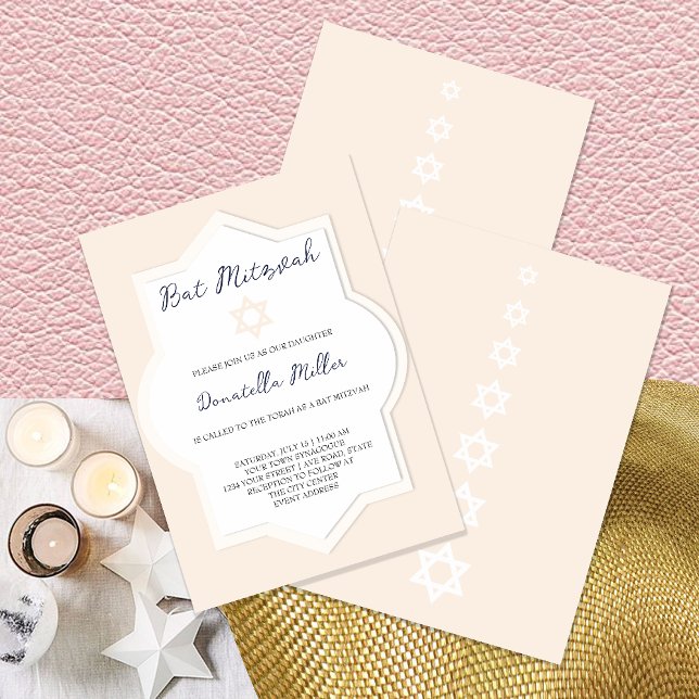 Bat Mitzvah Modern Blush Star Of David Invitation (Creator Uploaded)