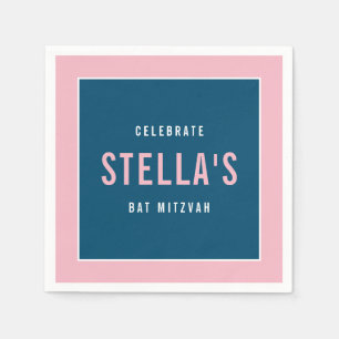 BAT MITZVAH modern bold block dark blue pink Napkin