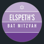 BAT MITZVAH modern bold ombre block violet purple Classic Round Sticker<br><div class="desc">by kat massard >>> https://linktr.ee/simplysweetpaperie <<< 
Love the design,  but would like to see some changes - another color scheme,  product,  add a photo or adapted for a different occasion - no worries simply contact me,  kat@simplysweetPAPERIE.com - I am happy to help!</div>