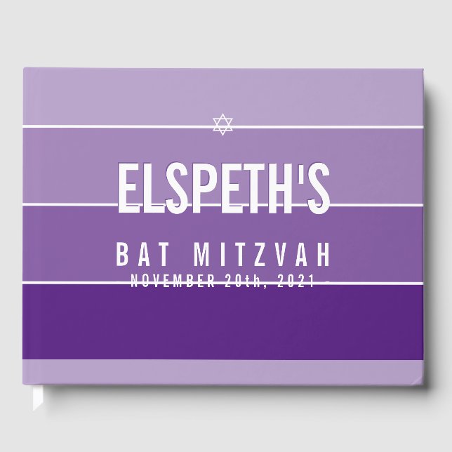 BAT MITZVAH modern bold ombre block violet purple Guest Book (Front)