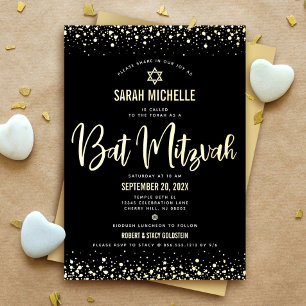 Bat Mitzvah Modern Bold Script Black Real Gold