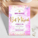 Bat Mitzvah modern chic gold foil pink watercolor Invitation<br><div class="desc">Be proud, rejoice and showcase this milestone of your favourite Bat Mitzvah! Send out this stunning, modern, sparkly gold faux foil and glitter dots and typography script against a pink watercolor background, personalised invitation for an event to remember. Personalise the custom text with your Bat Mitzvah’s name, date, and venue...</div>