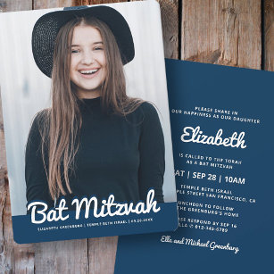 Bat Mitzvah Modern Custom Photo Invitation