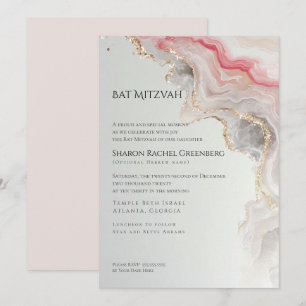 Bat Mitzvah Modern Dusty Rose Marbled Agate Invitation