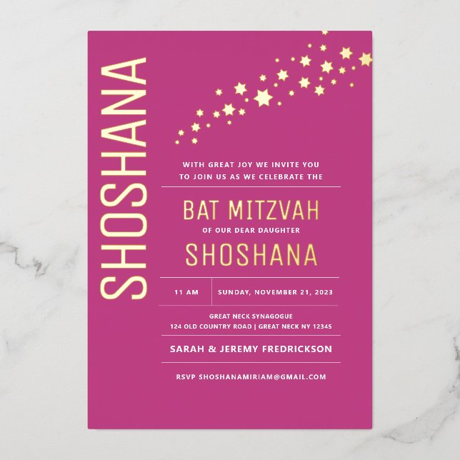 Bat Mitzvah Modern Elegant REAL GOLD (Front)