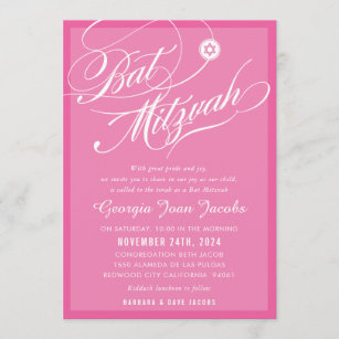 BAT MITZVAH modern elegant script hollywood pink Invitation