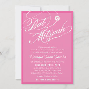 BAT MITZVAH modern elegant script hollywood pink Invitation