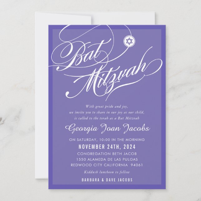 BAT MITZVAH modern elegant script lavender purple Invitation (Front)