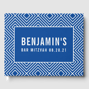 BAT MITZVAH modern geometric pattern royal blue Guest Book