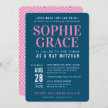 BAT MITZVAH modern geometric stack pink dark blue Invitation<br><div class="desc">by kat massard >>> WWW.SIMPLYSWEETPAPERIE.COM <<< - - - - - - - - - - - - CONTACT ME to help with balancing your type perfectly Love the design, but would like to see some changes - another colour scheme, product, add a photo or adapted for a different occasion...</div>