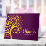 Bat Mitzvah Modern Gold Foil Tree of Life Burgundy Thank You Card<br><div class="desc">Make sure your favourite Bat Mitzvah shows her appreciation to all who supported her milestone event! Send out this sophisticated, personalised thank you card! This graphic faux gold foil tree with sparkly pink, orange, and red Star of David and dot “leaves” overlays a rich, purple burgundy background. Personalise the custom...</div>