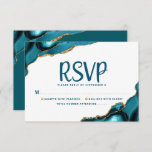 Bat Mitzvah Modern Gold Turquoise Agate Script RSVP Card<br><div class="desc">Be proud, rejoice and celebrate this milestone of your favourite Bat Mitzvah with this cool, unique, modern, personalised RSVP insert card for your event! Dark teal script typography overlays a simple, clean white background with turquoise blue agate rocks accented with faux gold veins. Personalise the custom text with the “reply...</div>