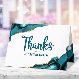 Bat Mitzvah Modern Gold Turquoise Agate Script Thank You Card