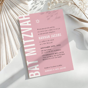 BAT MITZVAH modern minimal bold girl dusky pink Invitation