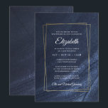 Bat Mitzvah Modern Monogram Gold Frame Invitation<br><div class="desc">Composed of elegant serif and cursive script typography on golden frame and dark blue background

This is designed by Select Party Supplies,  exclusive for Zazzle.

Available here:
http://www.zazzle.com/selectpartysupplies</div>