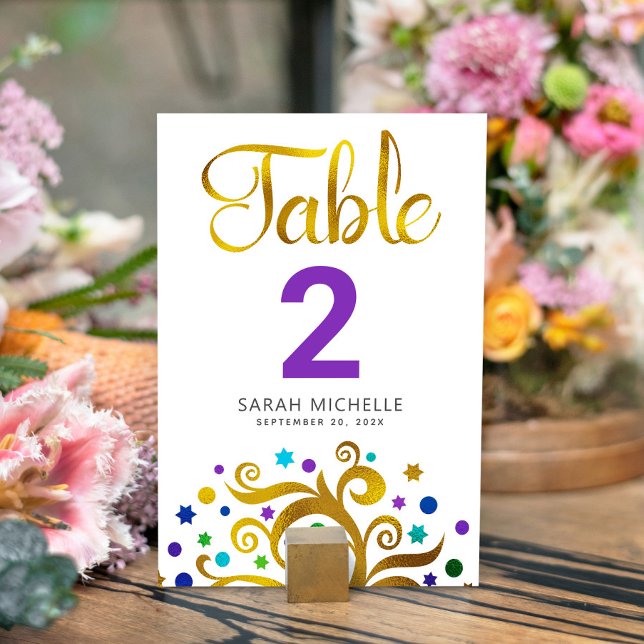 Bat Mitzvah Modern Purple Gold Foil Tree of Life Table Number (Creator Uploaded)