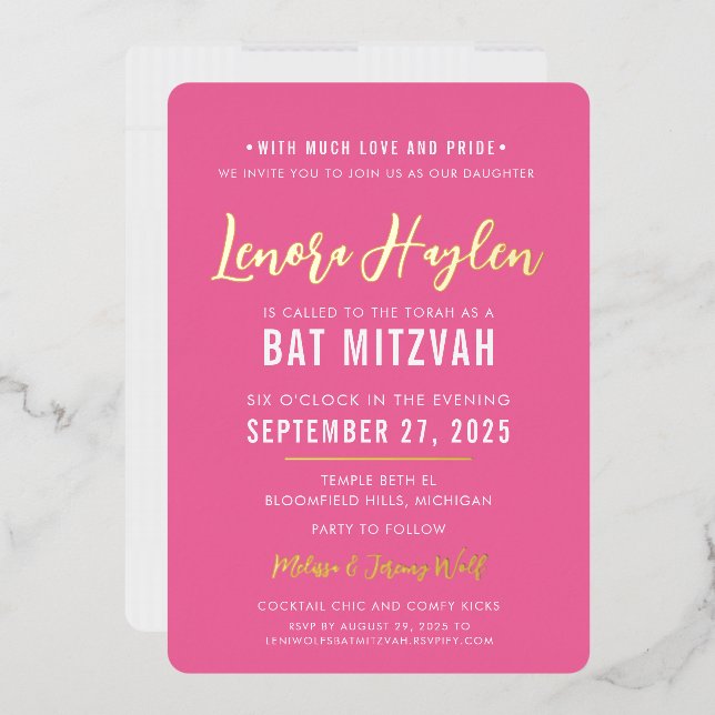 BAT MITZVAH modern script pretty pink gold (Envelope)