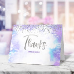 Bat Mitzvah Modern Silver Script Purple Watercolor<br><div class="desc">Make sure your favourite Bat Mitzvah shows her appreciation to all who supported her milestone event! Send out this stunning, modern, sparkly silver faux foil handwritten script and tiny dots overlaying a light purple watercolor background, personalised thank you note. On the front, personalise with your Bat Mitzvah’s name. Add a...</div>