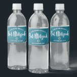Bat Mitzvah Modern Turquoise Blue Ombre Gold Agate Water Bottle Label<br><div class="desc">No Bat Mitzvah party is complete without personalised water bottles. Let your favourite Bat Mitzvah be proud, rejoice and celebrate her milestone at her perfectly coordinated party. White typography, turquoise blue agate rocks accented with faux gold veins and a faux gold Star of David, overlay a dramatic turquoise teal blue...</div>