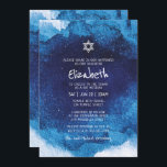 Bat Mitzvah Modern Typography Blue Watercolor Invitation<br><div class="desc">Composed of playful script and serif typography; All against a backdrop of blue watercolor background. 

This is designed by Select Party Supplies,  exclusive for Zazzle.

Available here:
http://www.zazzle.com/selectpartysupplies</div>