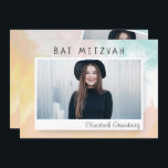 Bat Mitzvah Modern Watercolor Abstract Invitation<br><div class="desc">Colourful watercolor abstract painting serves as a backdrop to this card. Customise with three images of your child. 

Available here:
http://www.zazzle.com/store/selectpartysupplies</div>