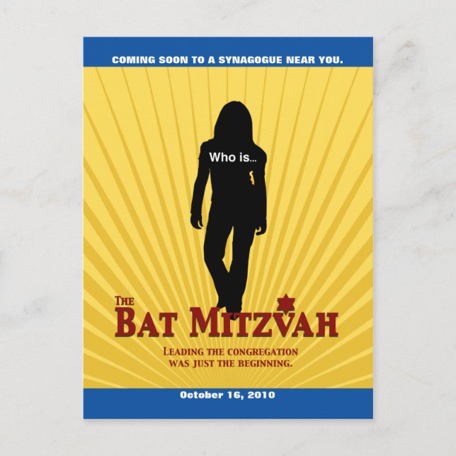 Bat Mitzvah Movie Star Save the Date Yellow Blue Announcement Postcard (Front)