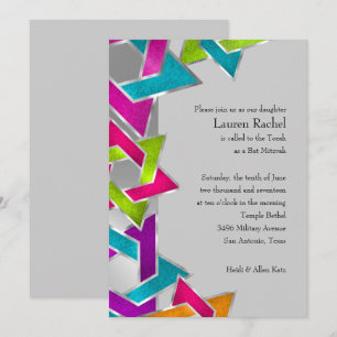Bat Mitzvah Multicolored Silver Star of David Invitation