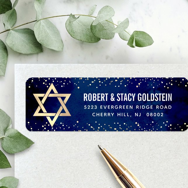Bat Mitzvah Navy Gold Glitter Bold Return Address (Creator Uploaded)
