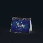 Bat Mitzvah Navy Gold Glitter Foil Elegant Script Thank You Card<br><div class="desc">Make sure your favourite Bat Mitzvah shows her appreciation to all who supported her milestone event! Send out this stunning, modern, personalised thank you note card. Sparkly gold faux foil calligraphy script, Star of David, and tiny confetti glitter dots, along with white sans serif typography, overlay a dramatic navy blue...</div>