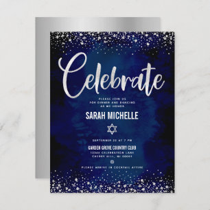 Bat Mitzvah Navy Silver Foil Glitter Script Modern Enclosure Card