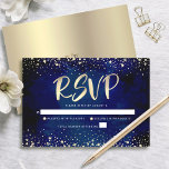 Bat Mitzvah Navy Watercolor Gold Glitter Script RSVP Card<br><div class="desc">Be proud, rejoice and showcase this milestone of your favourite Bat Mitzvah! Include this stunning, modern, personalised RSVP insert card for your event. Graphic faux gold foil calligraphy script and confetti overlay a rich, dramatic, navy blue watercolor background. Personalise the custom text with the “reply by” date. Matching and coordinating...</div>