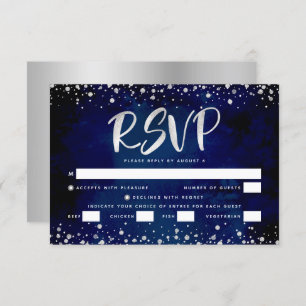 Bat Mitzvah Navy Watercolor Silver Script Entrée RSVP Card