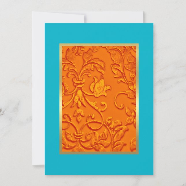 Bat Mitzvah Orange Damask with Any Colour Invitation (Front)