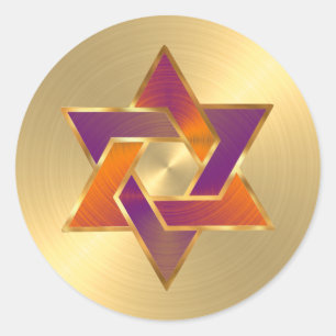 Bat Mitzvah Orange Purple Star of David Any Colour Classic Round Sticker