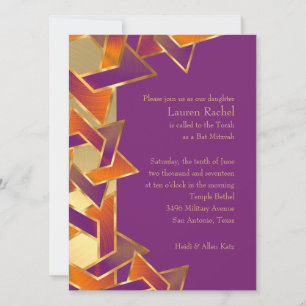 Bat Mitzvah Orange Purple Star of David Any Colour Invitation