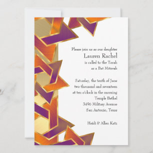 Bat Mitzvah Orange Purple Star of David Any Colour Invitation