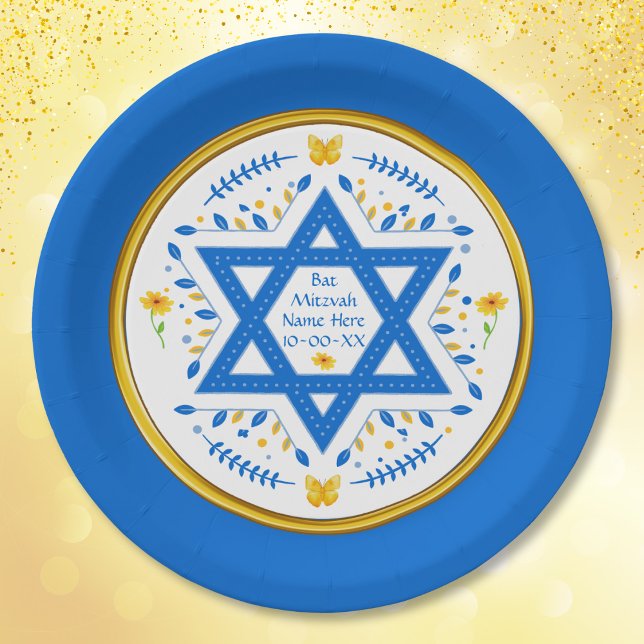 Bat Mitzvah Paper Plates. Personalised  Paper Plate (Bat Mitzvah Plates and Napkins. Bat Mitzvah party supplies, Bat Mitzvah party for girls. Bat Mitzvah)