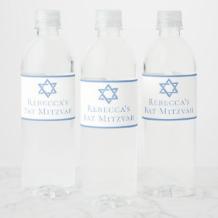 Bat Mitzvah Party Blue Star of David Water Bottle Label