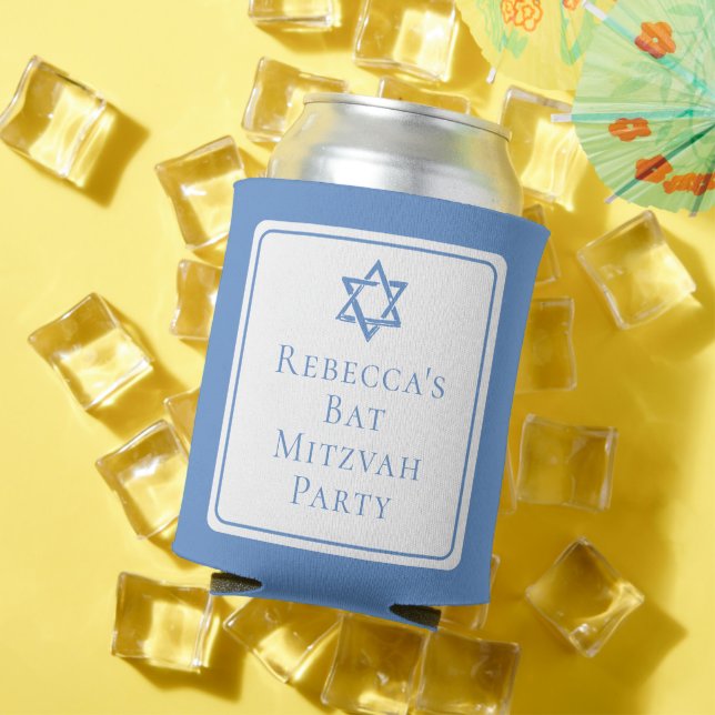 Bat Mitzvah Party Light Blue Star of David Can Cooler (In Situ Summer)
