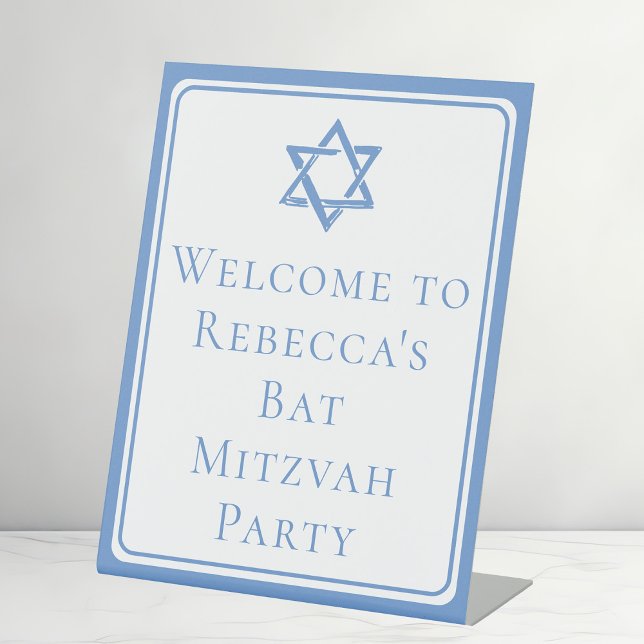Bat Mitzvah Party Light Blue Star of David Pedestal Sign (Creator Uploaded)