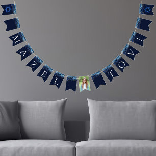 Bat Mitzvah Party Mazel Tov Navy Blue Photo Bunting
