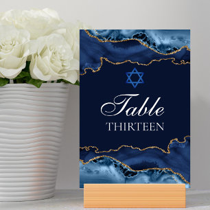 Bat Mitzvah Party Navy Blue Gold Star of David Table Number