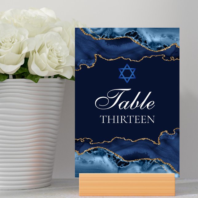 Bat Mitzvah Party Navy Blue Gold Star of David Table Number (Creator Uploaded)